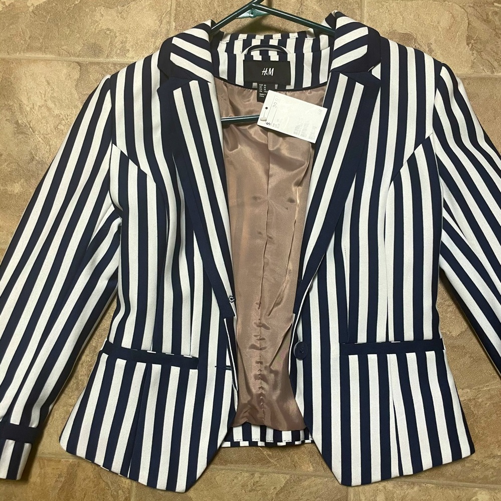 Blue and White Striped blazer